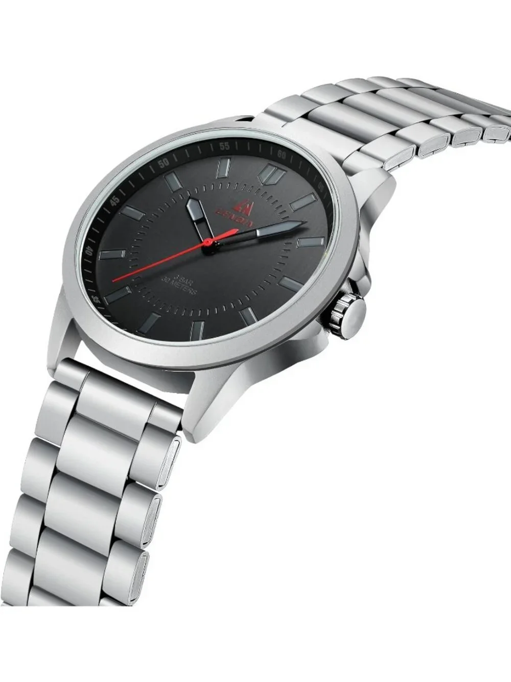 Men's Silver And Black Waterproof Stainless Steel Analog Quartz Luxury Watch